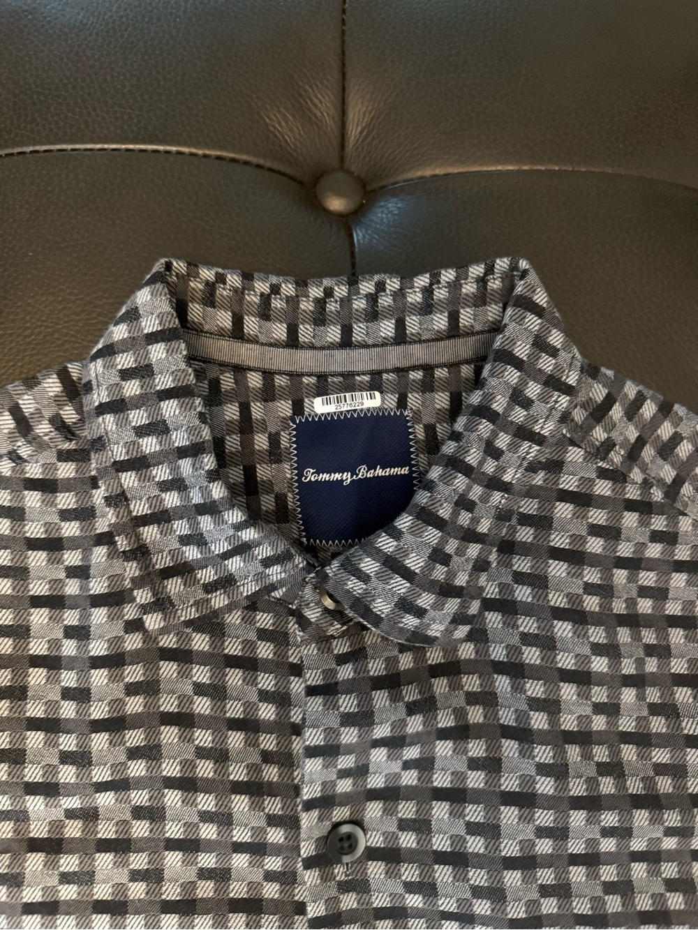 Tommy Bahama Black and Gray Checked Casual Button-Up